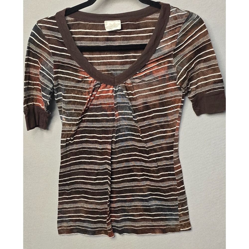 Vintage Y2K Womens Top Small Brown Striped Daytrips Bella Swan Twilight USA Made